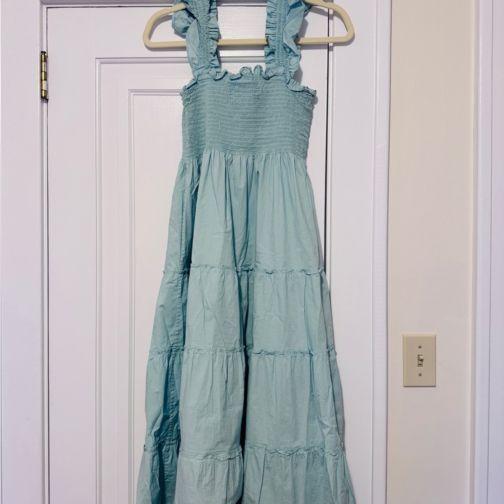 Hill House Aqua Teal Ruffle-Strap Tiered Midi Dress - Picture 4 of 4